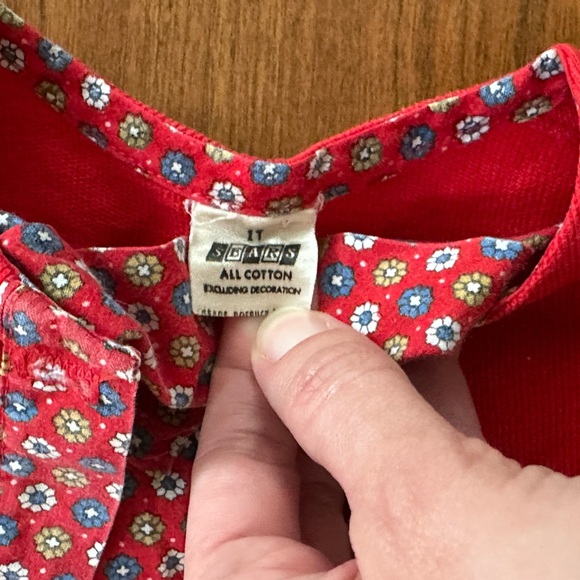 Vintage Sears Baby Girl Set – Red Floral Romper Dress & Matching Sweater Size 1T - Picture 7 of 9